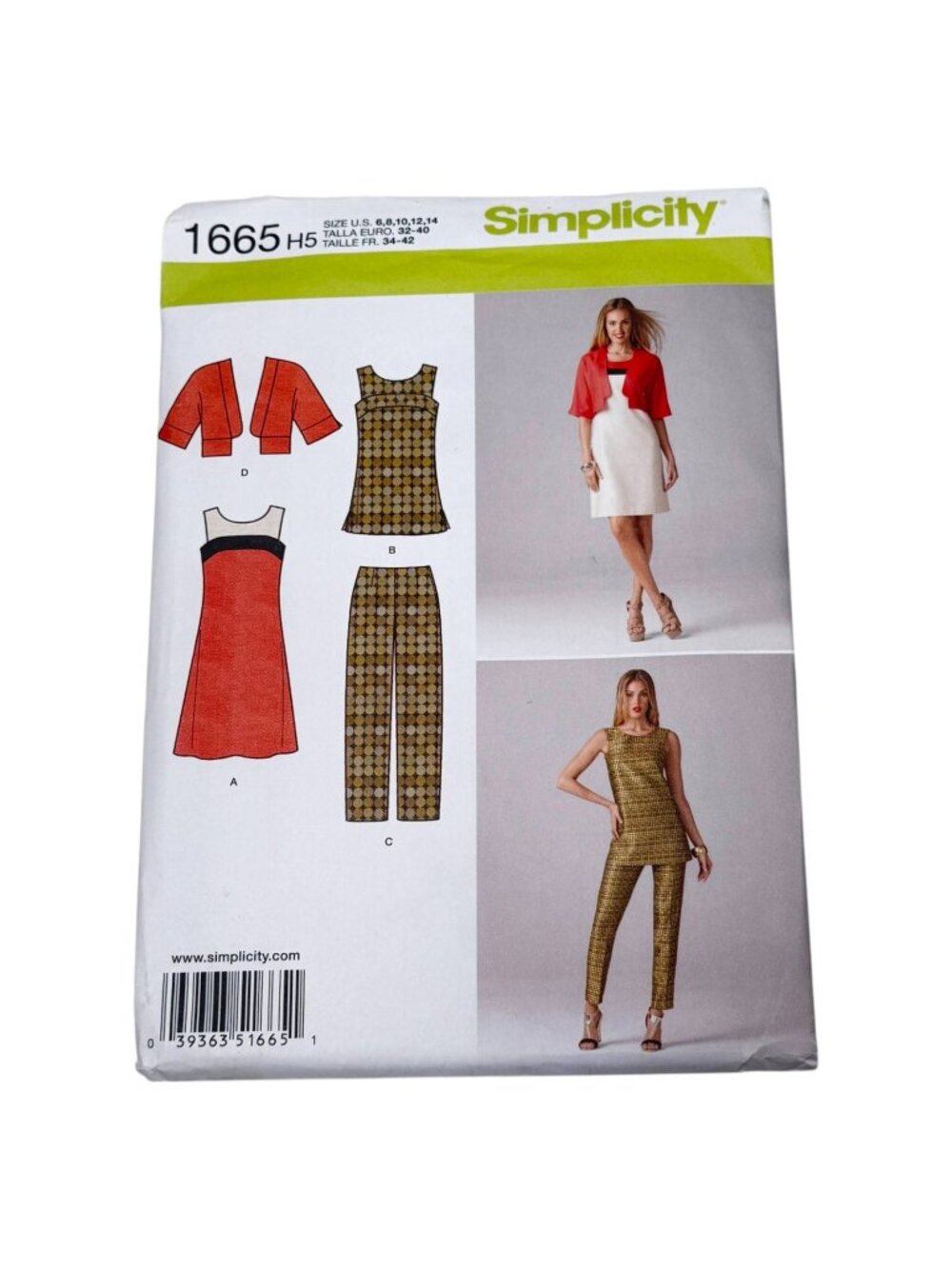 Simplicity 1665 Dress Jacket Top Pants Size‎ 6 8 10 12 14 Sewing Pattern UNCUT